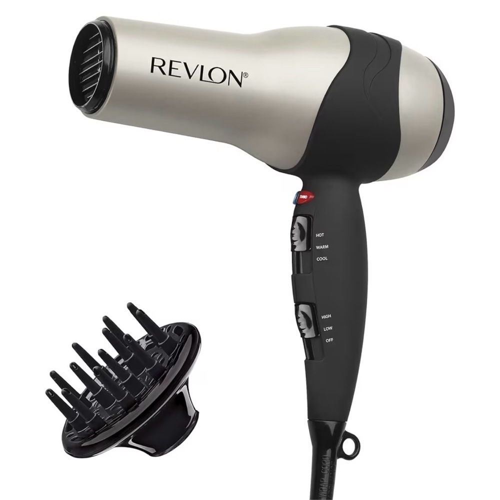 Brand New - Revlon Silver and Black Hair Dryer with Diffuser NWOT